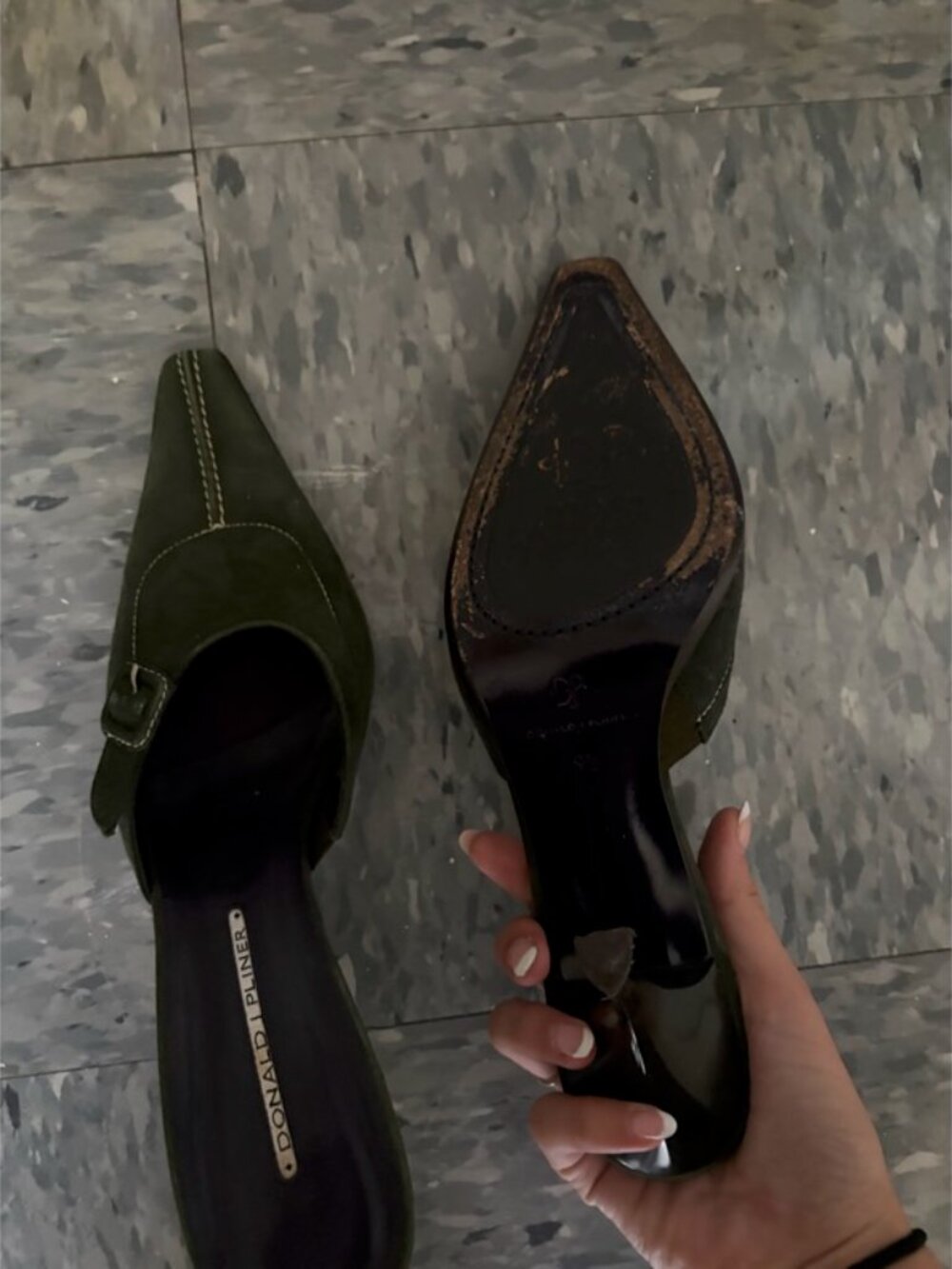 Donald J. Pliner Forest Green Kitten Heels - Picture 3 of 3